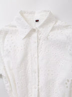 Women Clothing Sweet Cutout Machine Embroidery Collared Tied Shirt Dress Howe
