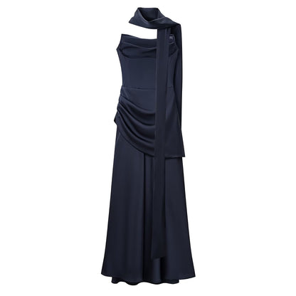 Summer Women Clothing Pleated Elegant Sleeveless Slim Fit Evening Dress Ribbon Tube Top Dress JiaJia