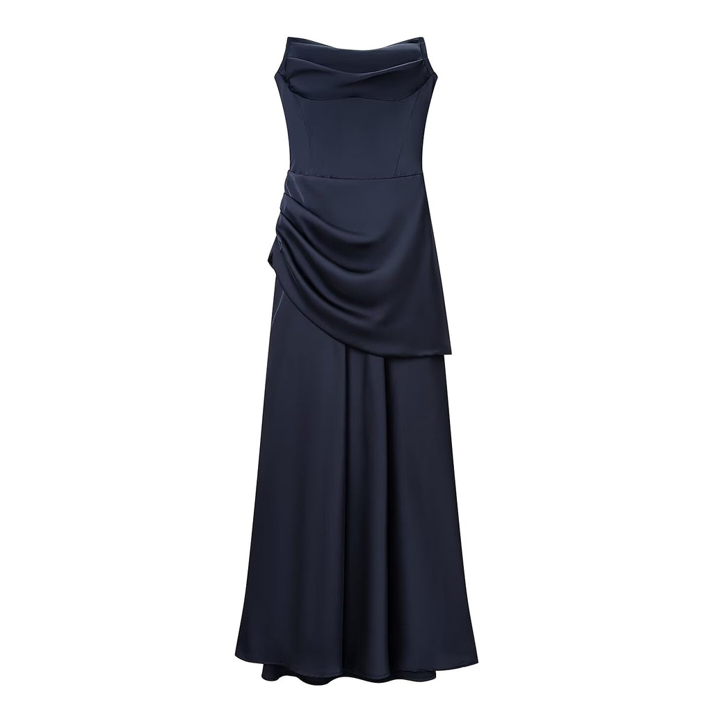 Summer Women Clothing Pleated Elegant Sleeveless Slim Fit Evening Dress Ribbon Tube Top Dress JiaJia