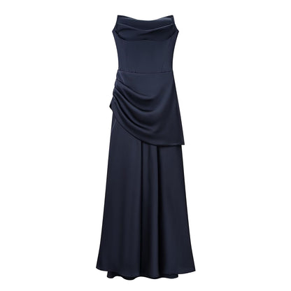 Summer Women Clothing Pleated Elegant Sleeveless Slim Fit Evening Dress Ribbon Tube Top Dress JiaJia