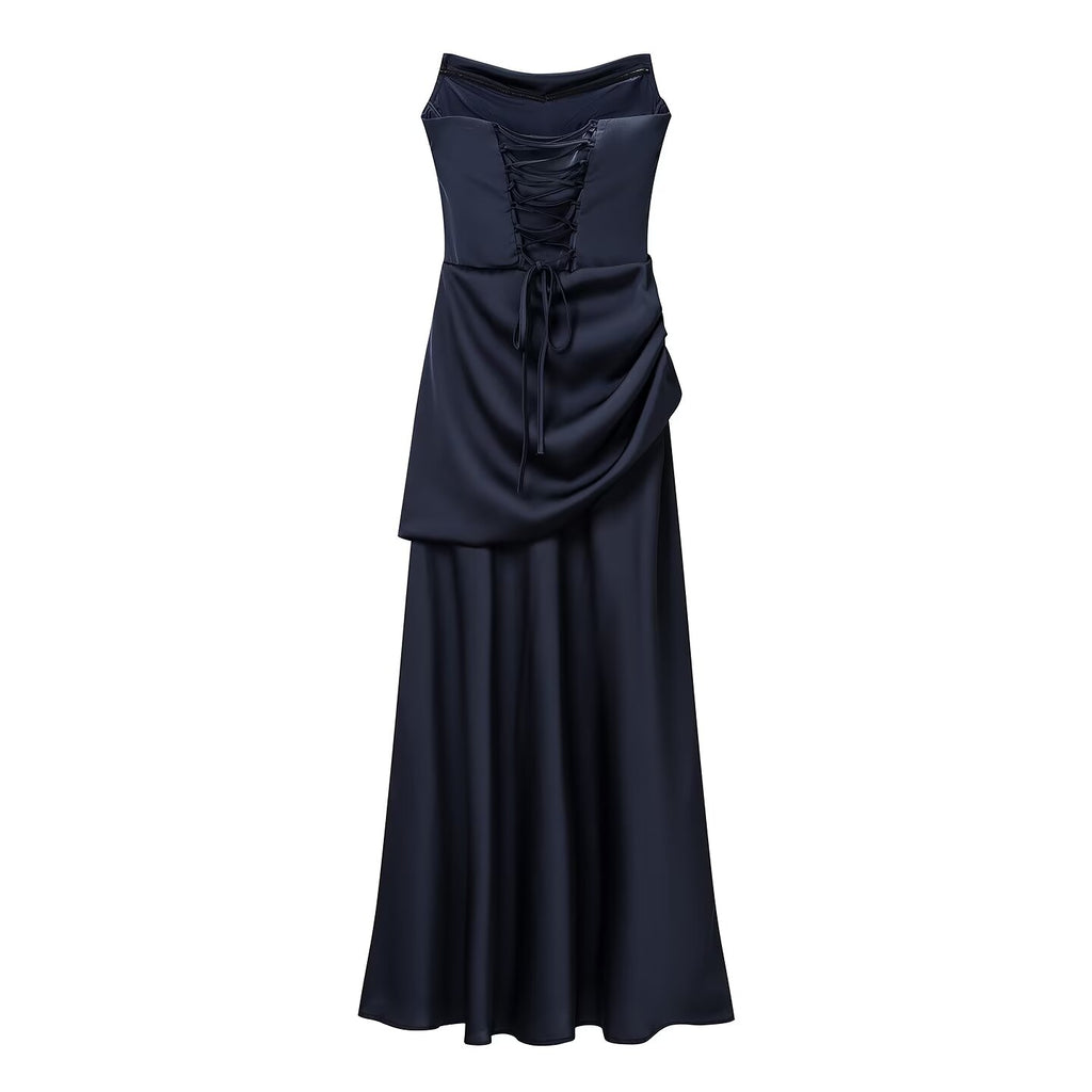 Summer Women Clothing Pleated Elegant Sleeveless Slim Fit Evening Dress Ribbon Tube Top Dress JiaJia
