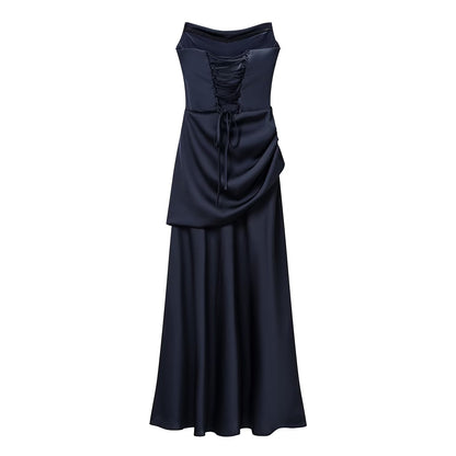 Summer Women Clothing Pleated Elegant Sleeveless Slim Fit Evening Dress Ribbon Tube Top Dress JiaJia