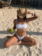 Rivet Bikini Women Summer Seaside Vacation Beach Tube Top Split Swimsuit Bikini SanYuva