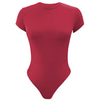 Body ajustado de color liso para mujer, ropa básica informal de manga corta con cuello redondo, para verano