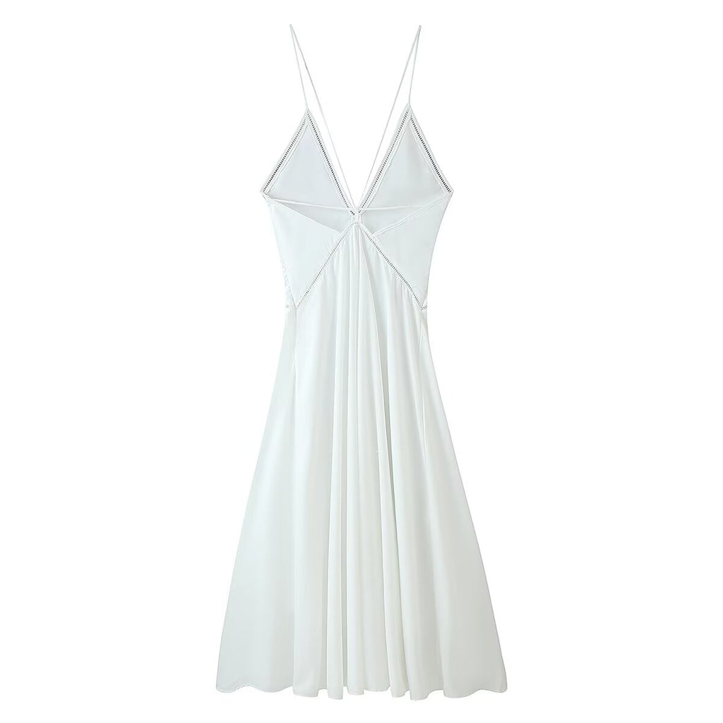 Summer Women Wear Slim Fit Solid Color Halter Deep V Plunge Sexy Backless Dress CHEN