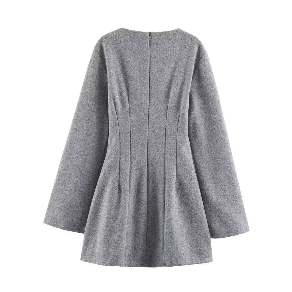 Women Clothing Summer Fashionable Simple Flared Long Sleeve Design Waist Dress LongZest