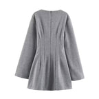 Women Clothing Summer Fashionable Simple Flared Long Sleeve Design Waist Dress LongZest