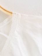 Women Clothing Summer Lace V neck Patchwork Ruffled French White Shirt LongZest
