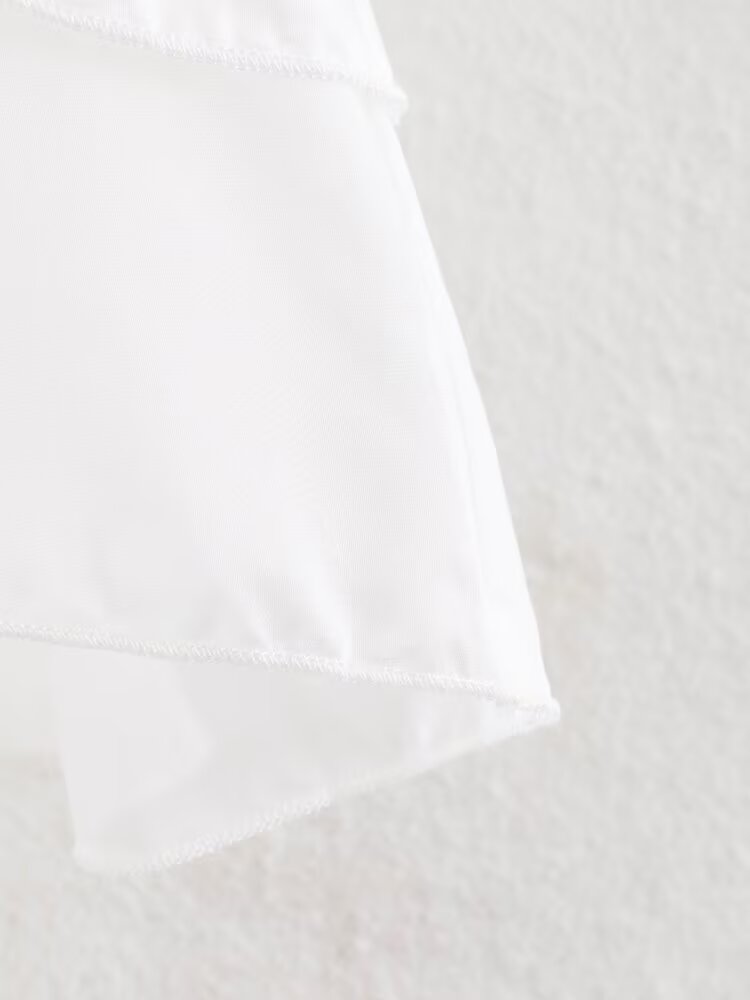 Women Clothing Summer Lace V neck Patchwork Ruffled French White Shirt LongZest