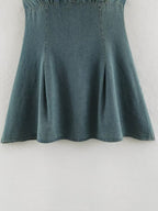 Women Clothing Summer Backless Hanging Collar V neck Bow Decorative Denim Dress LongZest