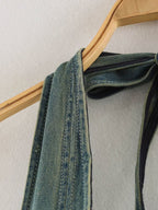 Women Clothing Summer Backless Hanging Collar V neck Bow Decorative Denim Dress LongZest