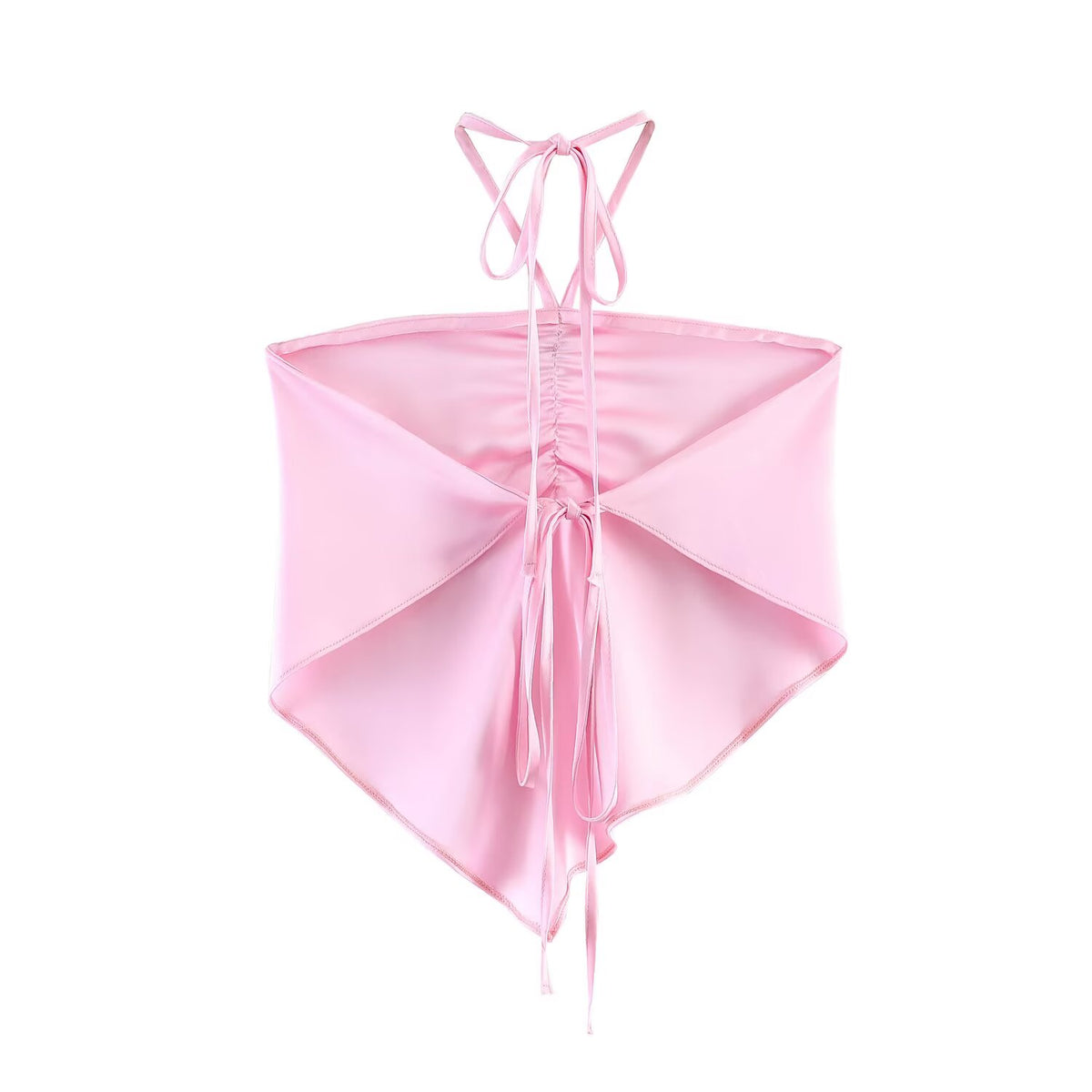 Women Clothing Summer off Shoulder Silk Satin Texture Hanging Collar Strap Short Top Goyo