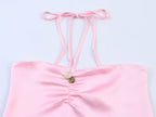 Women Clothing Summer off Shoulder Silk Satin Texture Hanging Collar Strap Short Top Goyo