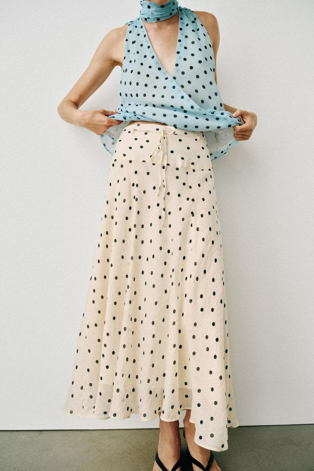 Women Clothing Summer Elegant Polka Dot A line Hem Midi Skirt flightCourse