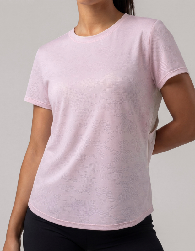 Summer Short Sleeved Women Jacquard Running Training Wear Fitness Sports Top T shirt Breathable Quick Drying Blouse YiGlo