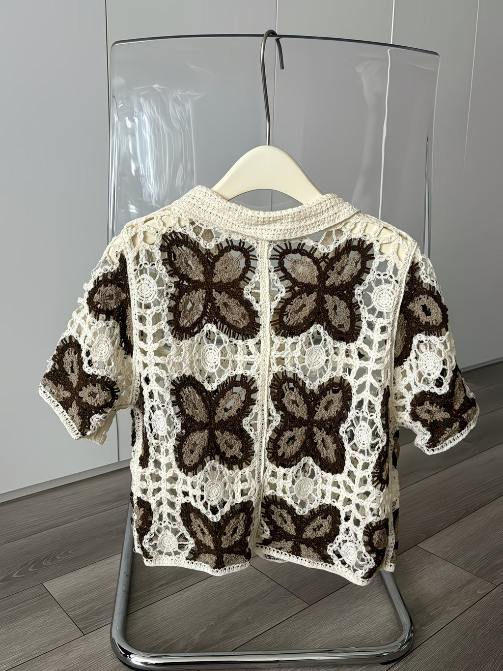 Women Summer Hook Patterned Open Cardigan With Perforated Design Short Sleeves Featuring Colorful Patchwork Sun Protection Reddy