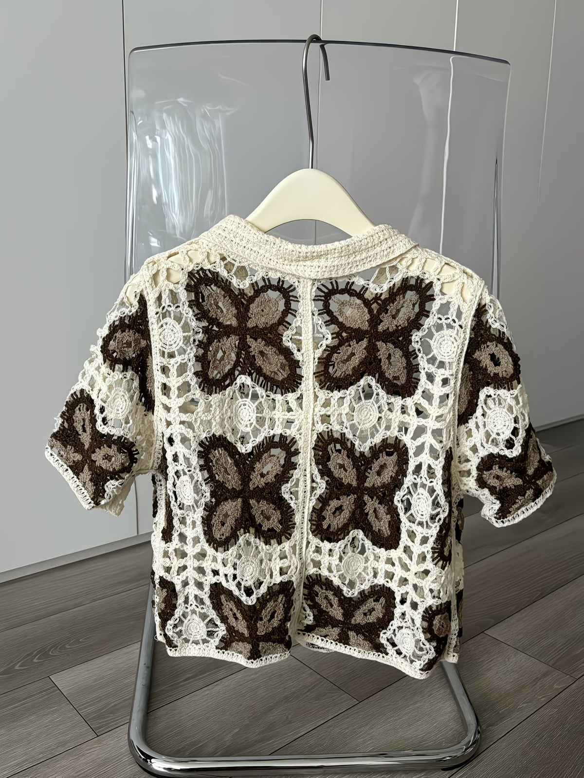 Women Summer Hook Patterned Open Cardigan With Perforated Design Short Sleeves Featuring Colorful Patchwork Sun Protection Reddy