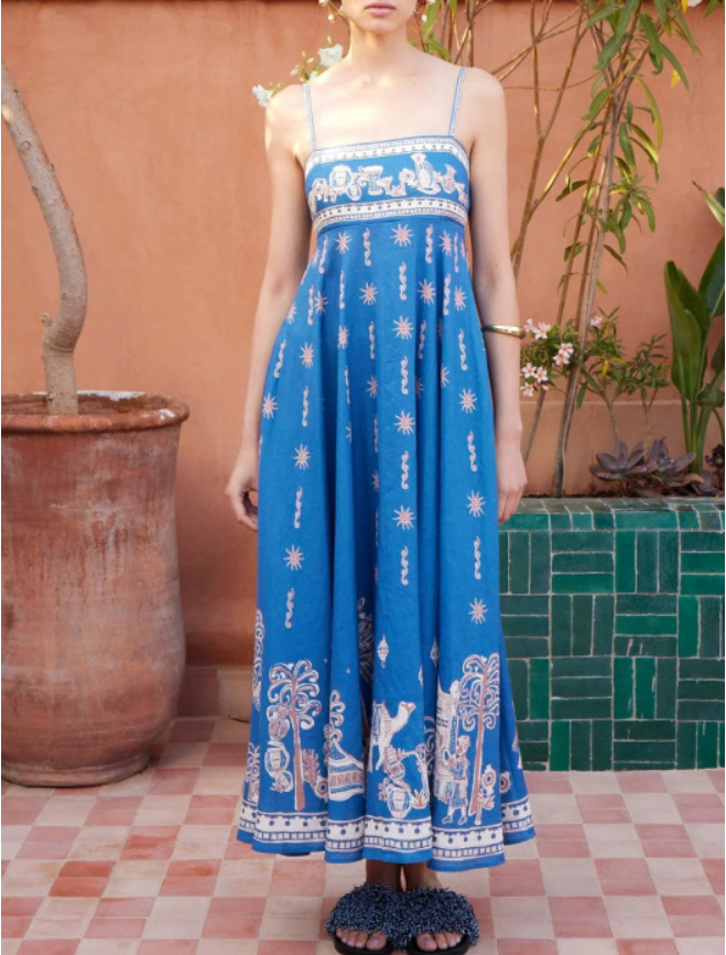 Sexy Strap Graffiti Polyester Printed Large Swing Dress Women XINXI