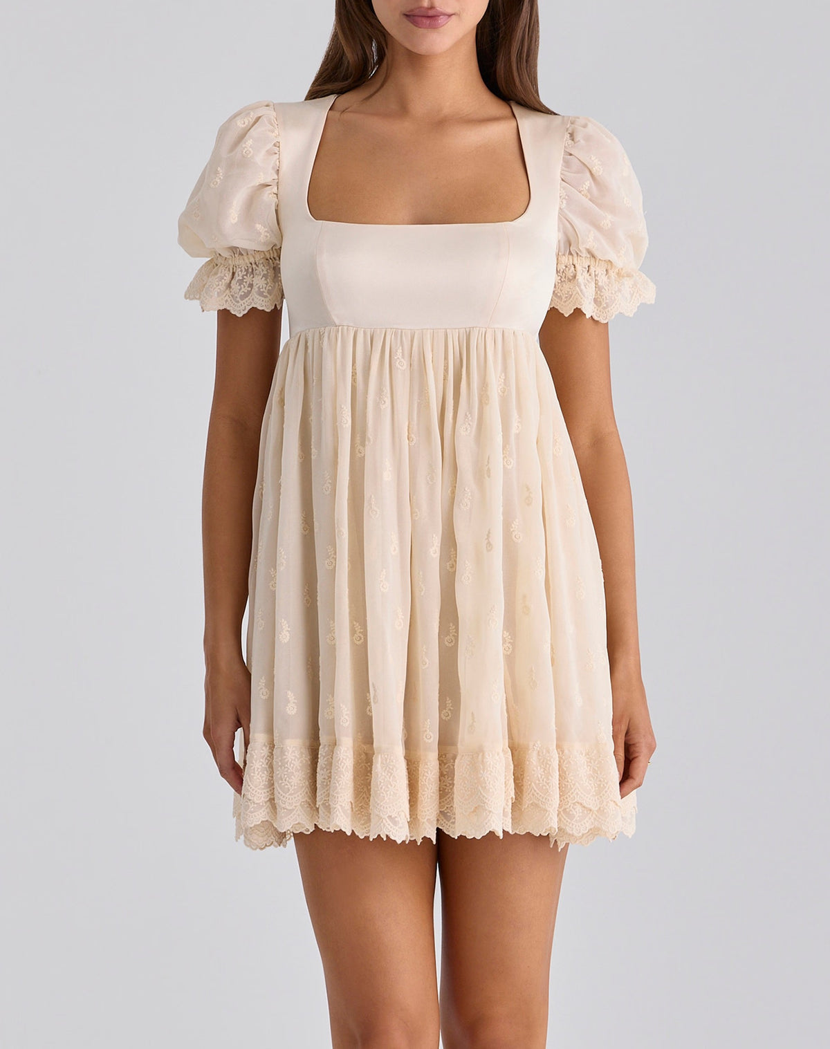 Women Clothing Summer French Satin Embroidery Stitching Design Short Dress TinkleBell