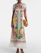 Summer Women Clothing French Printed Stitching Furry Half Sleeve Dress JuneMade