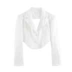 Women Clothing Simple Elegant White Slim Fit Backless Silk Satin Texture Short Blazer SenDa