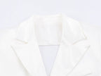 Women Clothing Simple Elegant White Slim Fit Backless Silk Satin Texture Short Blazer SenDa