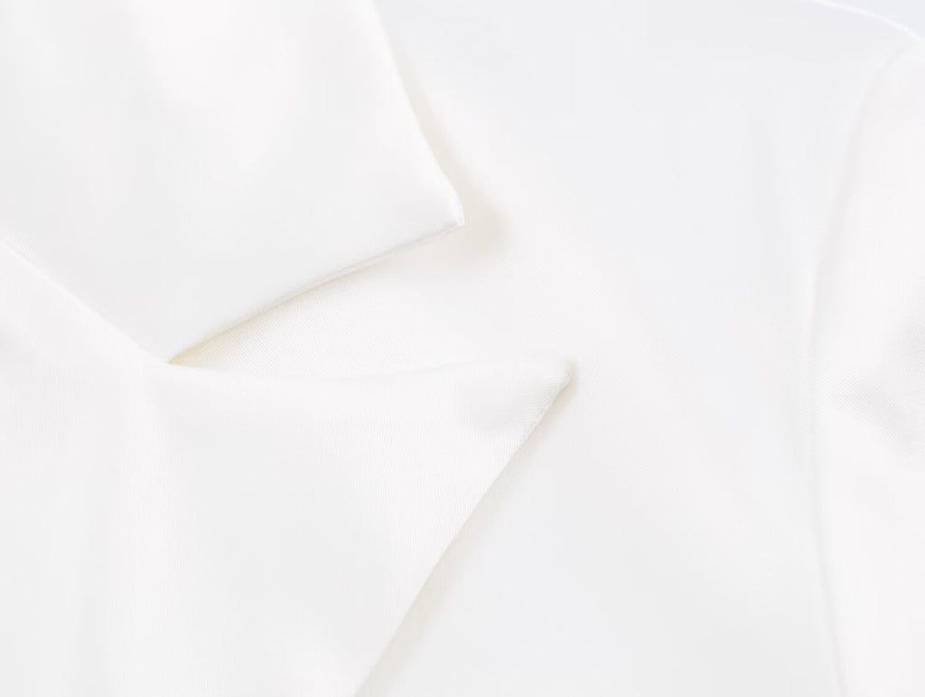 Women Clothing Simple Elegant White Slim Fit Backless Silk Satin Texture Short Blazer SenDa
