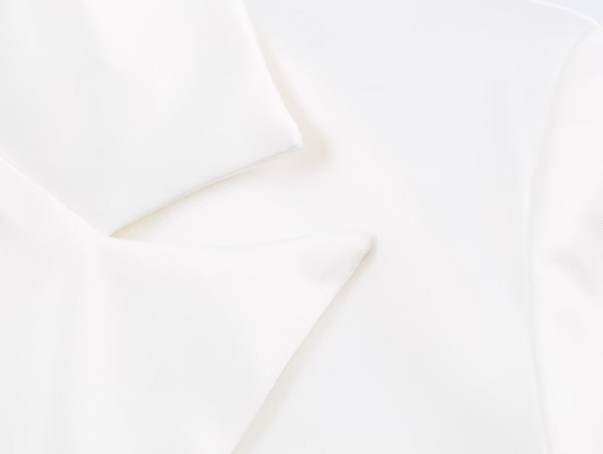 Women Clothing Simple Elegant White Slim Fit Backless Silk Satin Texture Short Blazer SenDa