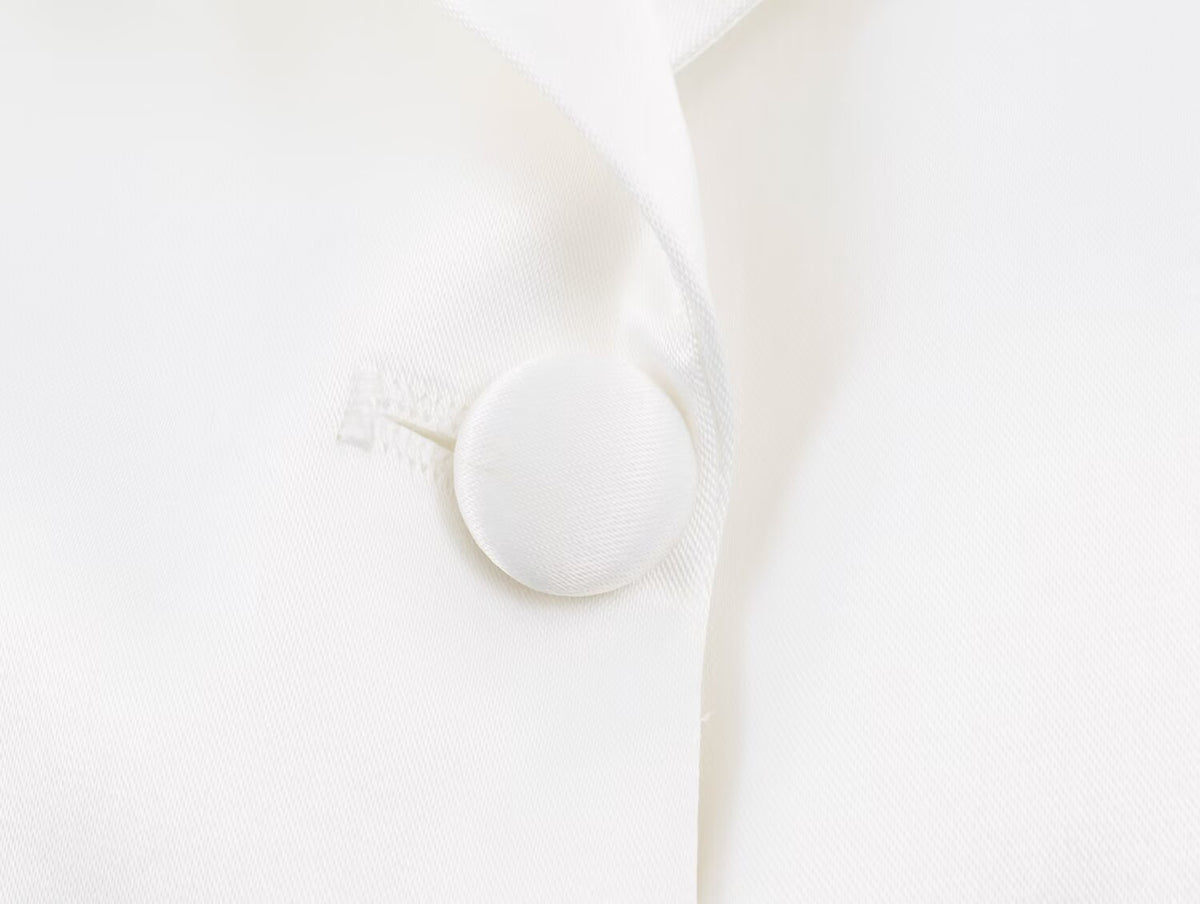 Women Clothing Simple Elegant White Slim Fit Backless Silk Satin Texture Short Blazer SenDa