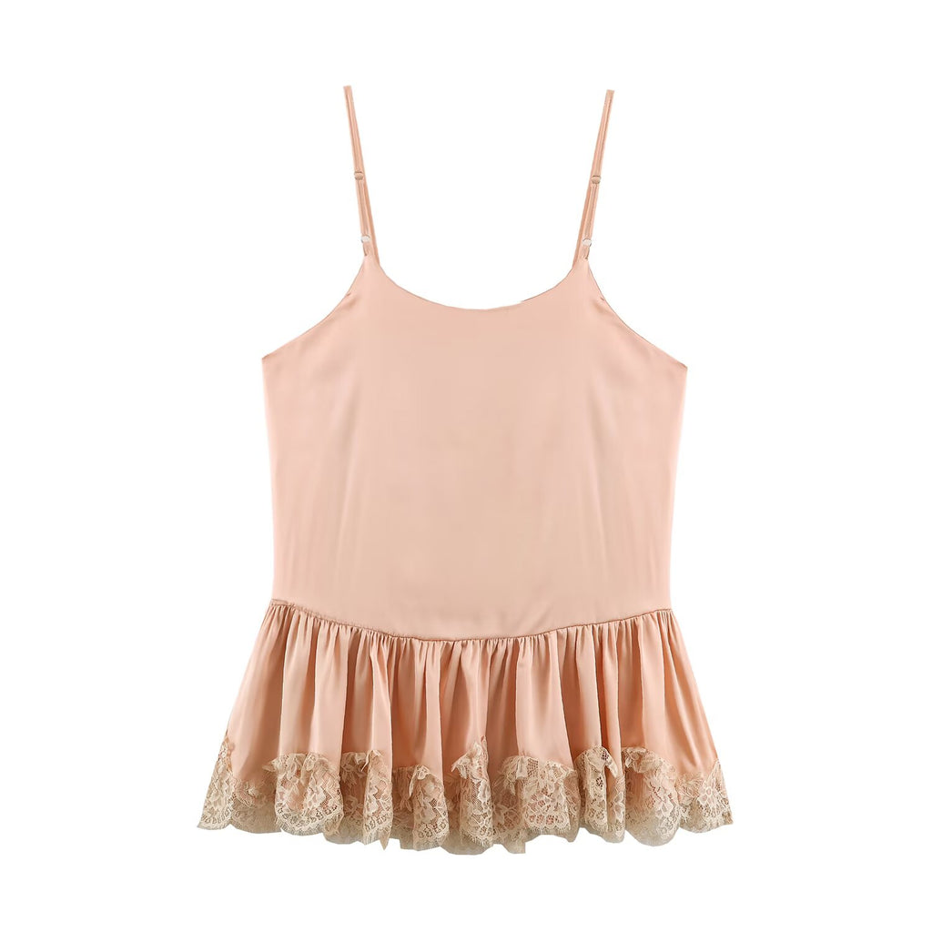Women Clothing Summer Lace Silk Satin Texture Underwear Strap Dress SenDa