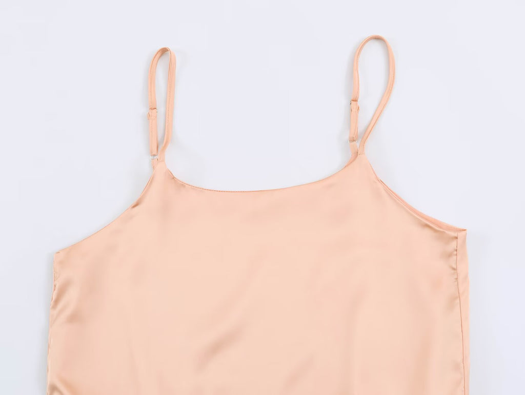 Women Clothing Summer Lace Silk Satin Texture Underwear Strap Dress SenDa