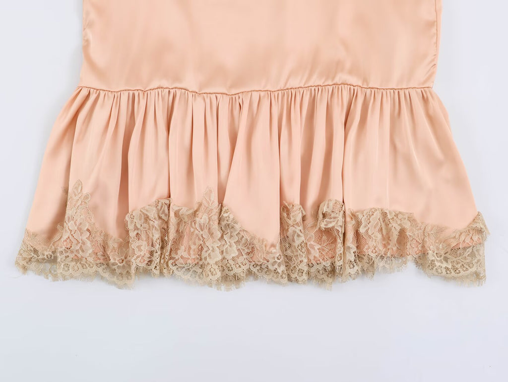 Women Clothing Summer Lace Silk Satin Texture Underwear Strap Dress SenDa