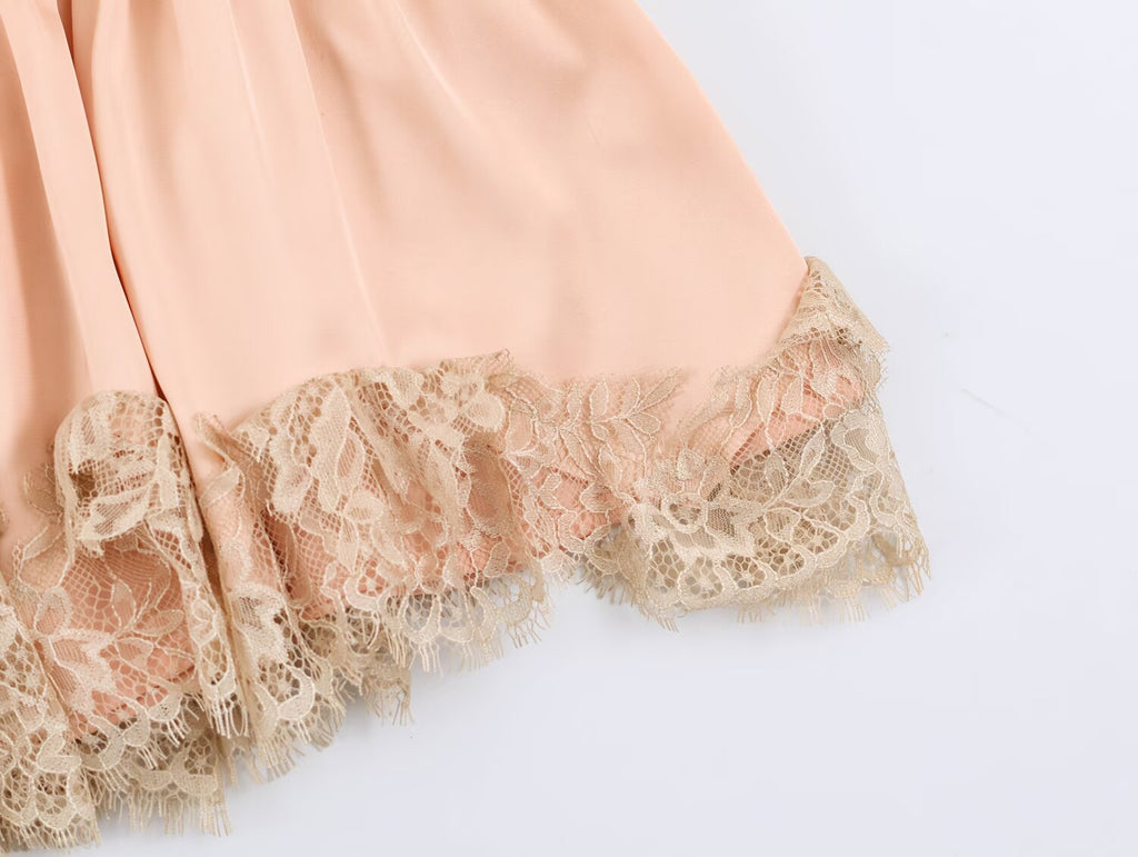 Women Clothing Summer Lace Silk Satin Texture Underwear Strap Dress SenDa
