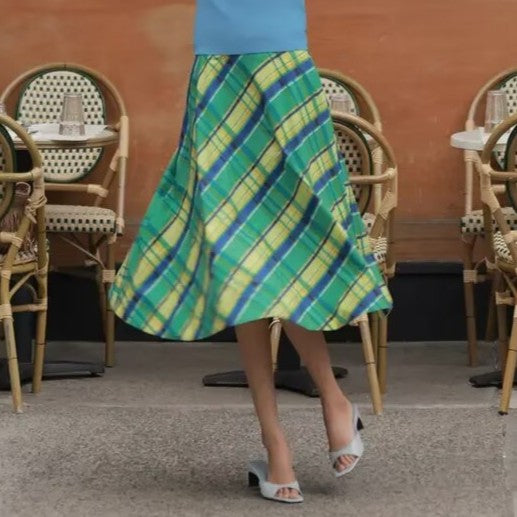 Women Clothing Summer Casual All Match Mid Waist Plaid A line Skirt Women flightCourse