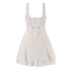 Women Clothing Summer Sweet Spaghetti Strap Waist Lace Stitching Floral Dress Aiostar