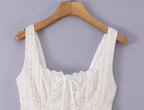 Women Clothing Summer Sweet Spaghetti Strap Waist Lace Stitching Floral Dress Aiostar