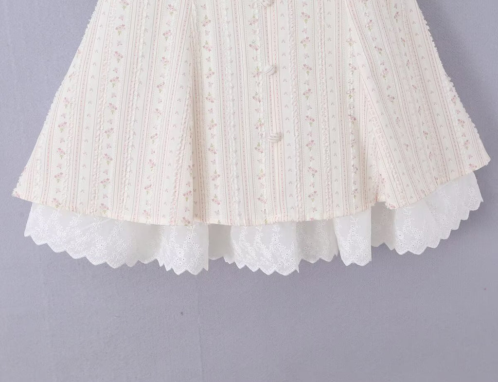 Women Clothing Summer Sweet Spaghetti Strap Waist Lace Stitching Floral Dress Aiostar