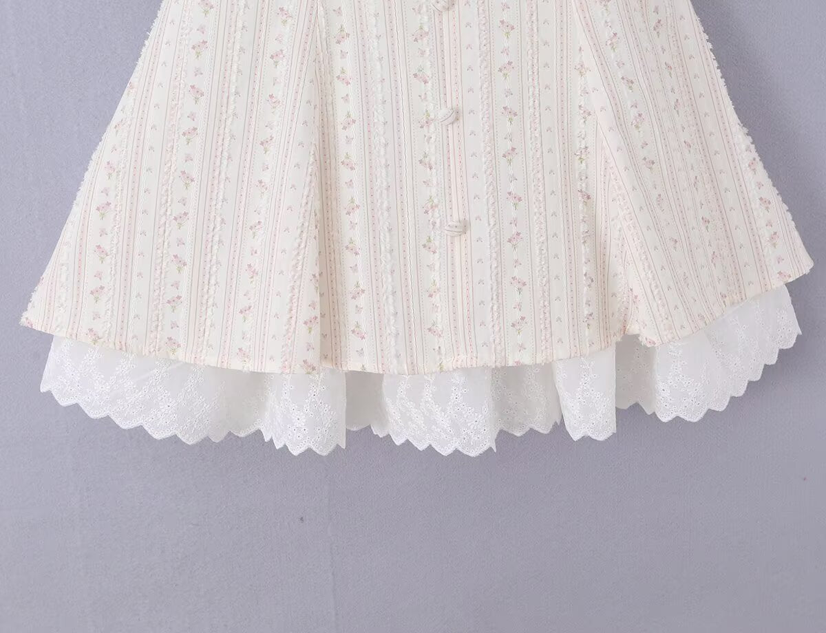 Women Clothing Summer Sweet Spaghetti Strap Waist Lace Stitching Floral Dress Aiostar