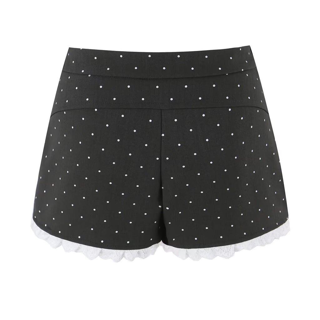 Sexy Lace Stitching Polka Dot Skirt Women Summer Anti Exposure Slimming False Two Piece Sheath Short Skirt Aiostar