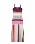 Women Clothing Summer Retro Contrast Color Backless Sexy Stripes Strap Dress JiaJia
