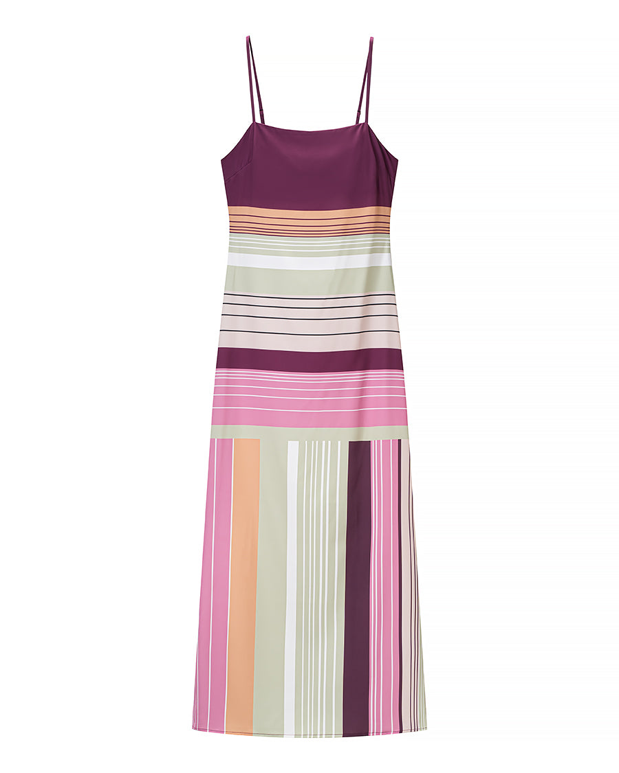 Women Clothing Summer Retro Contrast Color Backless Sexy Stripes Strap Dress JiaJia
