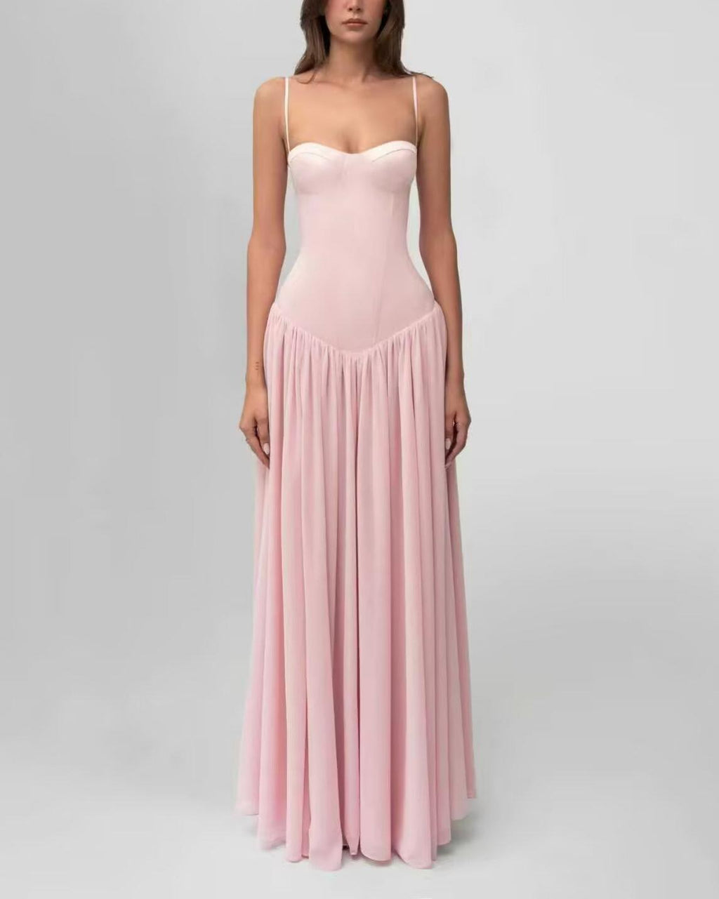 Pink Cami Dress Boning Corset Shaping Large Swing Pleated Dress Ladies Evening Dress JiaJia