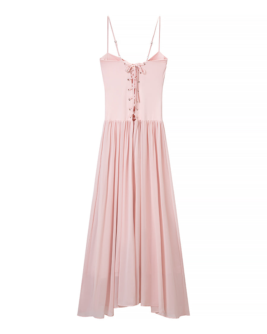 Pink Cami Dress Boning Corset Shaping Large Swing Pleated Dress Ladies Evening Dress JiaJia
