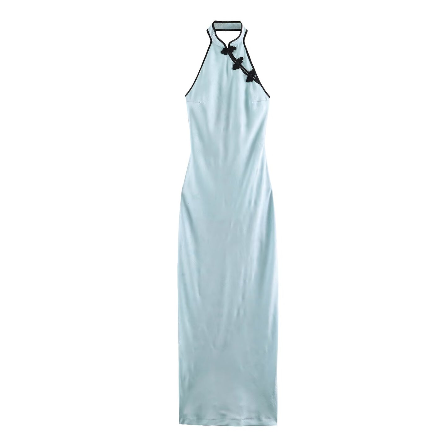 Women Clothing Cold Feeling Dark Pattern Jacquard Halter Improved Cheongsam Long Slimming Dress SenDa