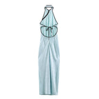 Women Clothing Cold Feeling Dark Pattern Jacquard Halter Improved Cheongsam Long Slimming Dress SenDa