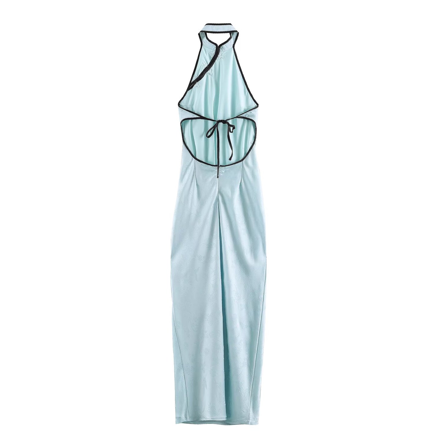 Women Clothing Cold Feeling Dark Pattern Jacquard Halter Improved Cheongsam Long Slimming Dress SenDa