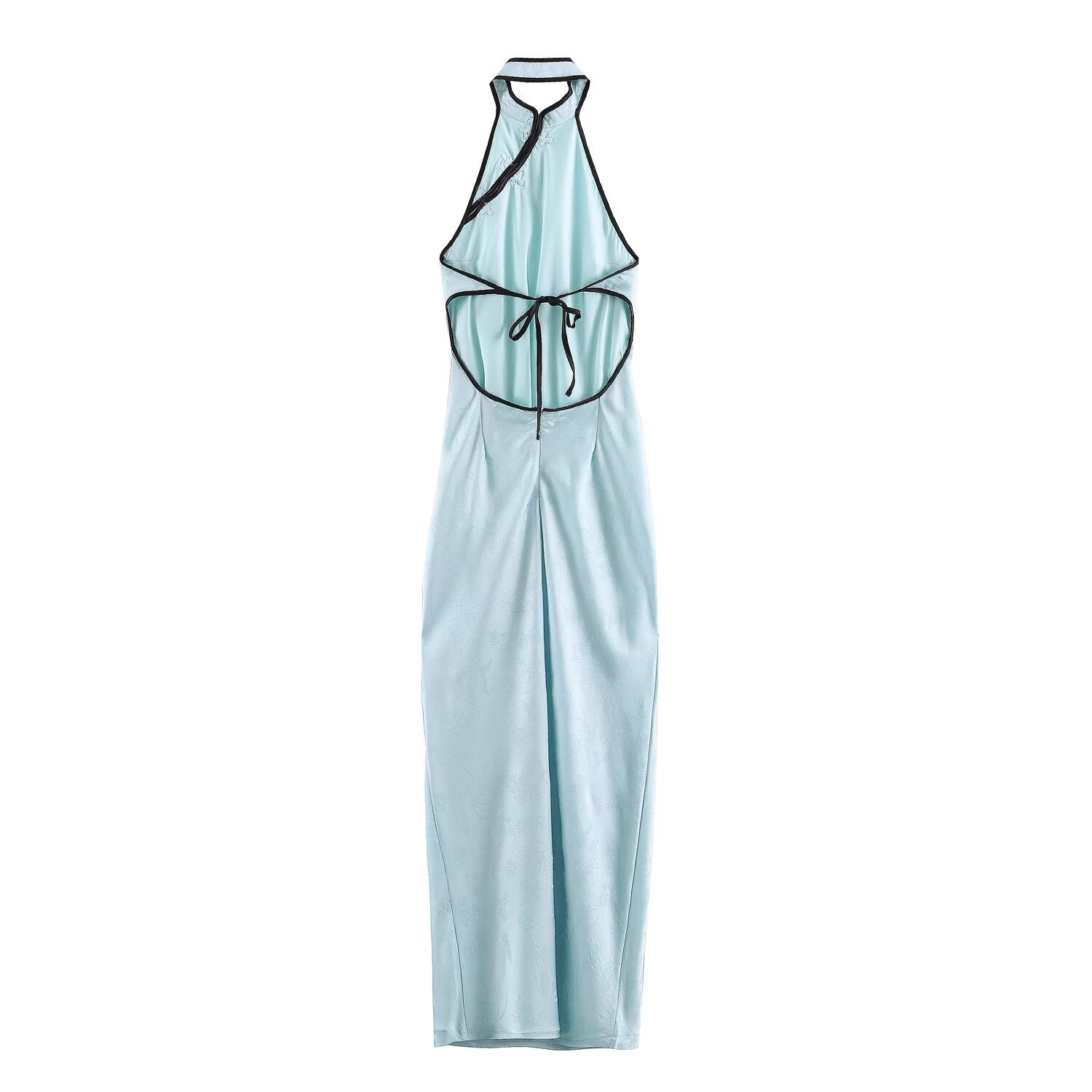 Women Clothing Cold Feeling Dark Pattern Jacquard Halter Improved Cheongsam Long Slimming Dress SenDa