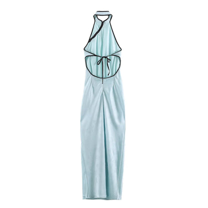 Women Clothing Cold Feeling Dark Pattern Jacquard Halter Improved Cheongsam Long Slimming Dress SenDa
