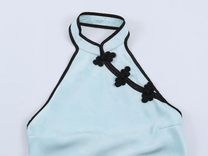 Women Clothing Cold Feeling Dark Pattern Jacquard Halter Improved Cheongsam Long Slimming Dress SenDa