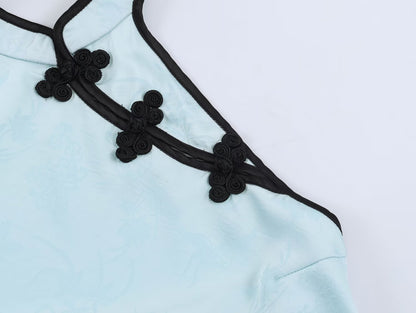Women Clothing Cold Feeling Dark Pattern Jacquard Halter Improved Cheongsam Long Slimming Dress SenDa